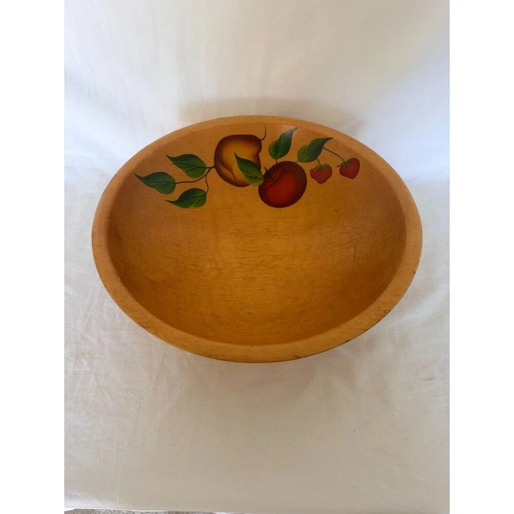 Vintage Hand Painted Footed Wooden Fruit Bowl